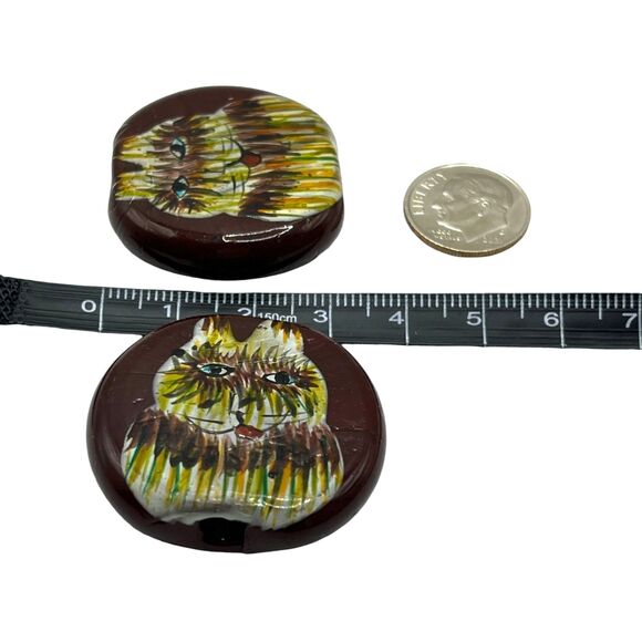 Mixed Lot Beads Chunky Hand Painted Glass Cat Tigers Eye Stone Paw Print Focal - Picture 5 of 13